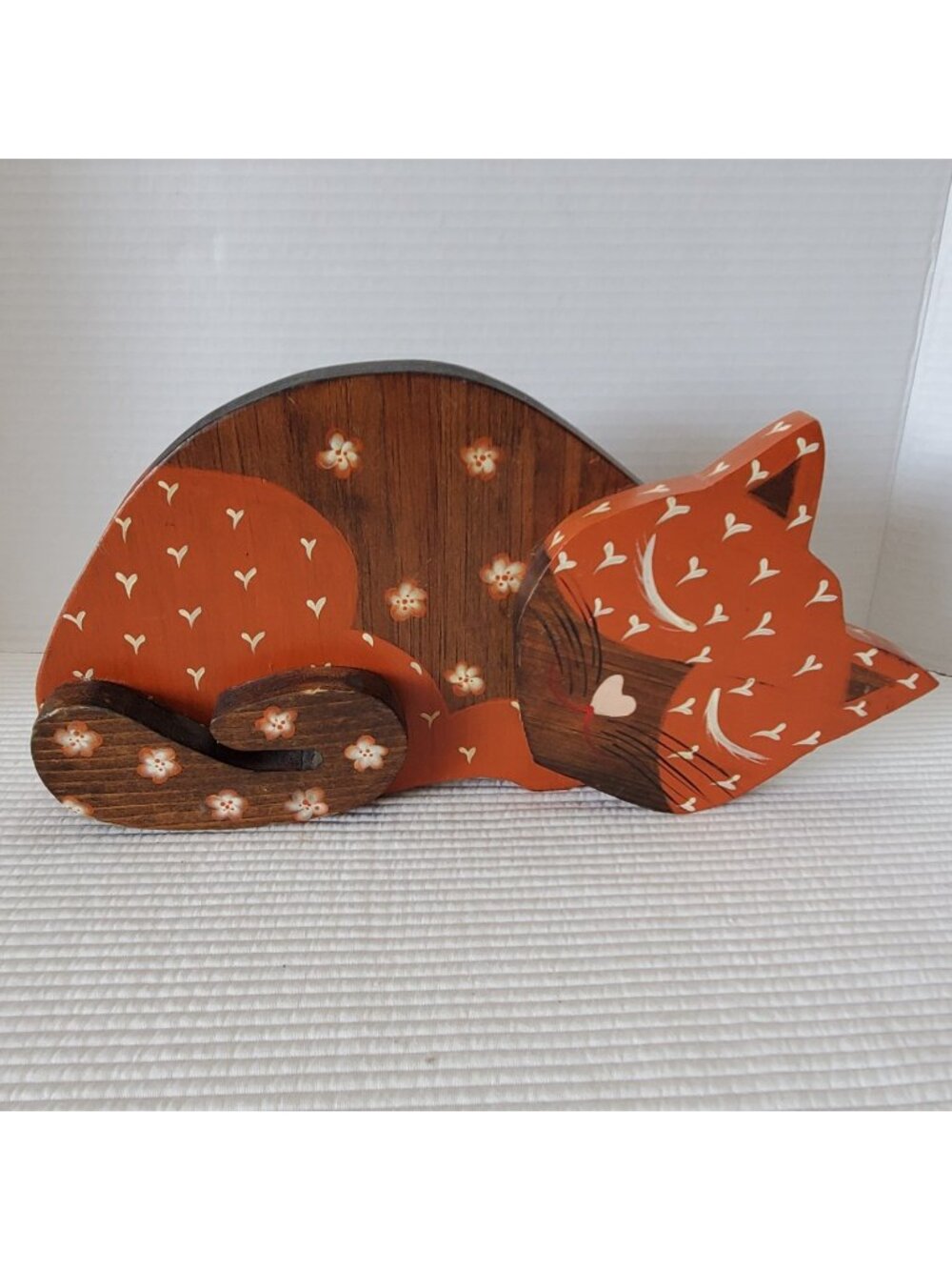 Sleeping Cat Doorstop Wood 13"x6.5" Vintage Handmade Folk Art Cottagecore